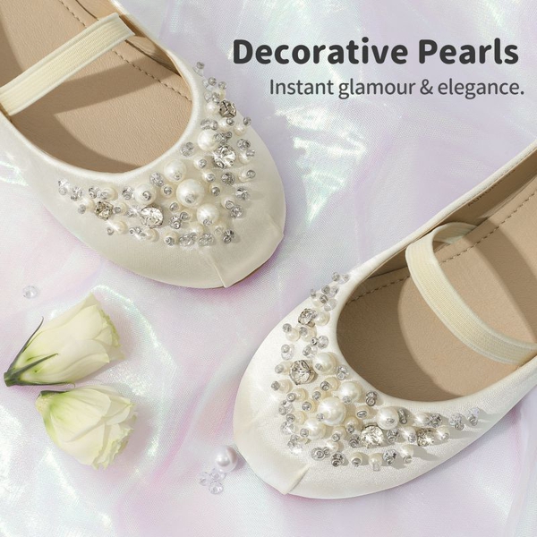 Girl's Mary Jane Pearl Ballerina Flats - IVORY - 3
